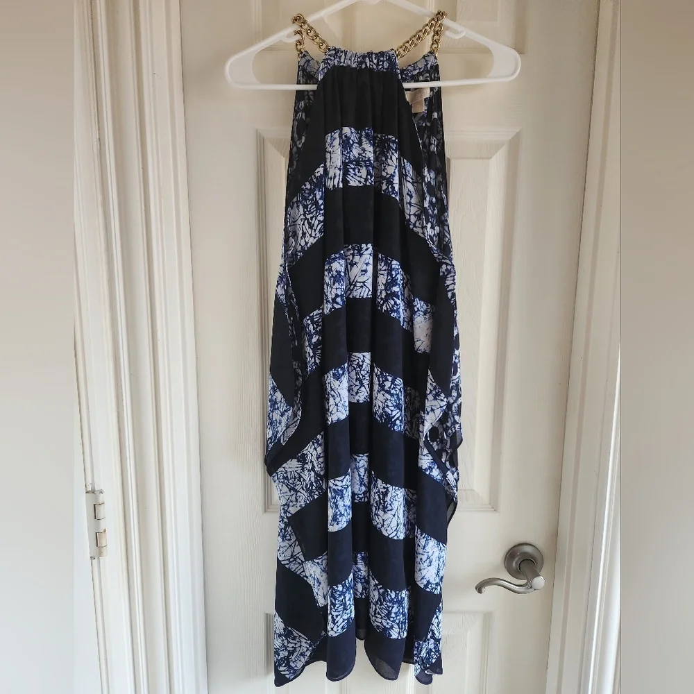 Michael Kors Striped Tie Dye Blue Chain Halter Dress‎ Size M